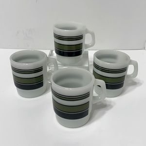 Vintage milk glass green stripe cup 4 count lot